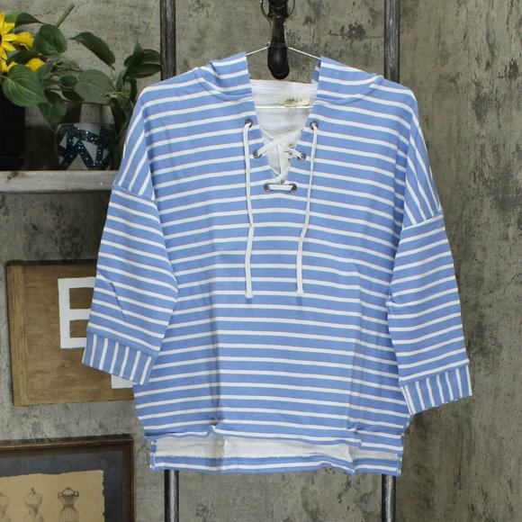 Style & Co. Tops - NWT Style & Co. Lace Up Hoodie XL Sailor Stripe